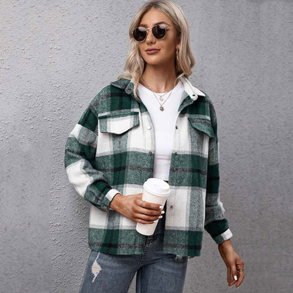 Christmas Gift  Autumn Checkered Jacket Women Winter Plaid Jacket Overshirt Ladies Warm Thicken Button Shirt Jacket Coat Women