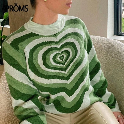 Christmas Gift Aproms Fashion Stripes Print Sweaters Women Winter Knitted Warm Pullovers Female Long Jumpers Streetwear Loose Outerwear