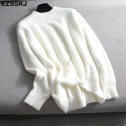 Christmas Gift autumn winter oversize thick mink cashmere sweater poullovers women batwing sleeve  female casual warm fur sweater jumper