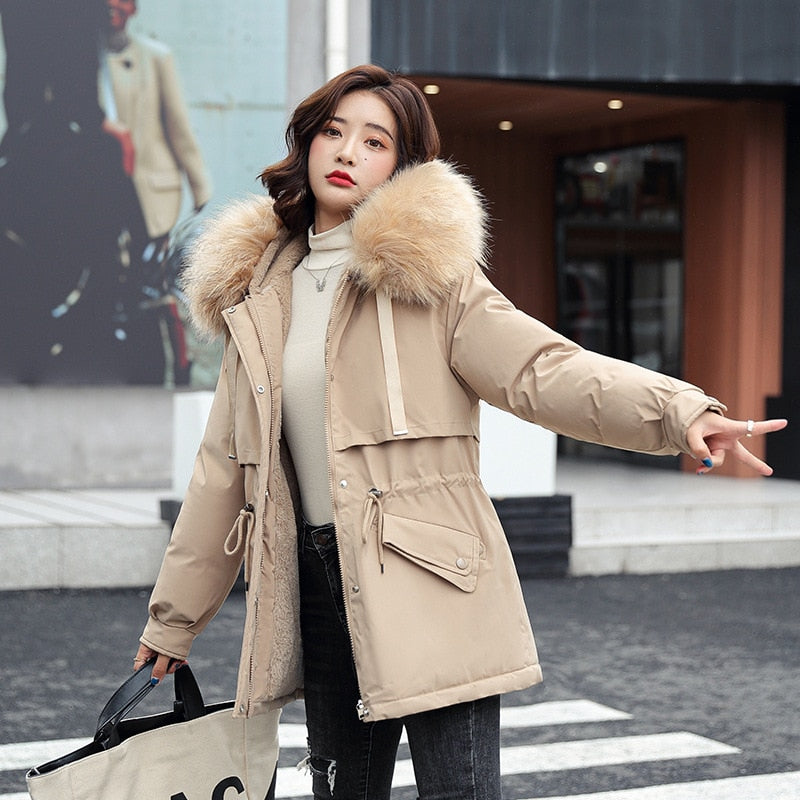 Christmas Gift  New Winter Jacket Artificial Fur Collar Women Jacket Parkas Plus Velvet Thick Overcoat Female Long Coats Outwear Plus Size