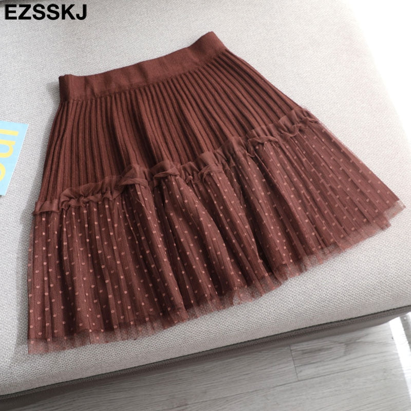 Christmas Gift Autumn winter short pleated skirt  for women mini sweater skirt short skirt a-line sun skirt new high-waist