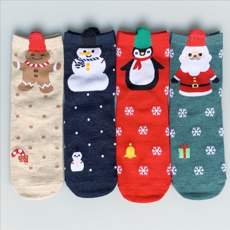 Christmas Gift 4 Pairs/Lot Casual Christmas Socks Cartoon Animal women Socks Cotton Happy funny Socks Korea cute socks Christmas Gift for women