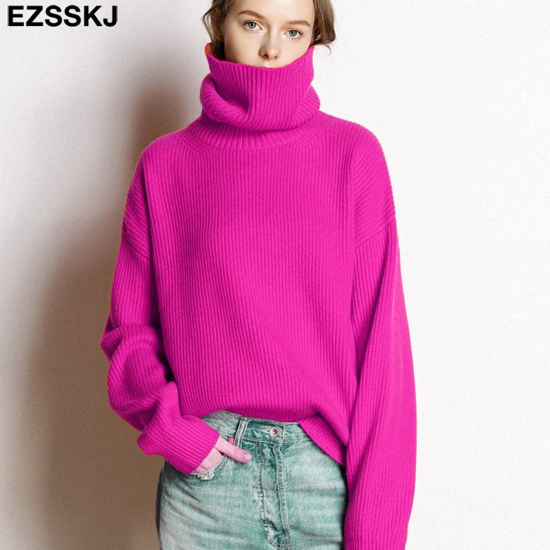 Christmas Gift  Women's Sweater Autumn Winter Warm Turtlenecks Casual Loose Oversized  wool sweaters  Pullover  Femme top