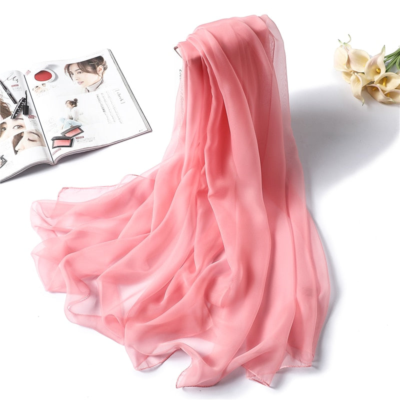 Christmas Gift  spring summer women silk scarf fashion solid long size beach stoles female foulard shawls neck wrap pure hijabs scarves