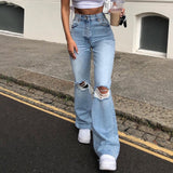 solvbao LANFUBEISI  High Street Women's Jeans Y2K High Waist Ripped Denim Jeans Straight Pants Streetwear Wide Leg Jeans Casual Loose Baggy Trousers