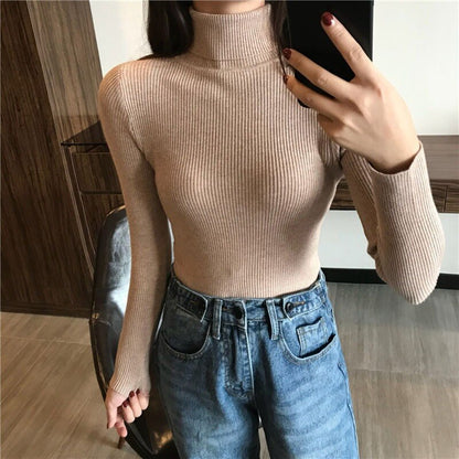 Christmas Gift  Autumn New Slim Long Sleeve Jumper Women Turtleneck Knitted Pullover Winter Sweater Women Soft Warm Sweater Pull Femme 6897