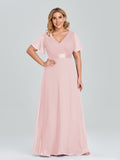 Plus Size Evening Dresses Long XUCTHHC Elegant A Line V Neck Ruffles Chiffon Formal Wedding Party Dress Robe De Soiree