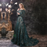 solvbao    Long Evening Dresses  Elegant Muslim Mermaid Long Sleeve Sequined Hunter Green Prom Party Formal Gown