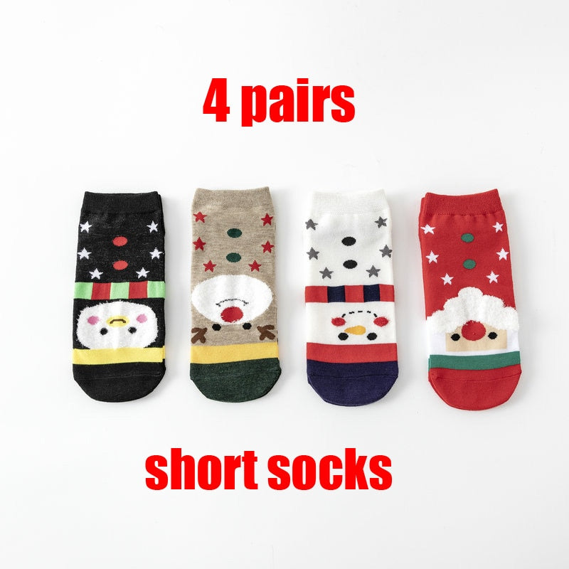 Christmas Gift 4 Pairs/Lot Casual Christmas Socks Cartoon Animal women Socks Cotton Happy funny Socks Korea cute socks Christmas Gift for women