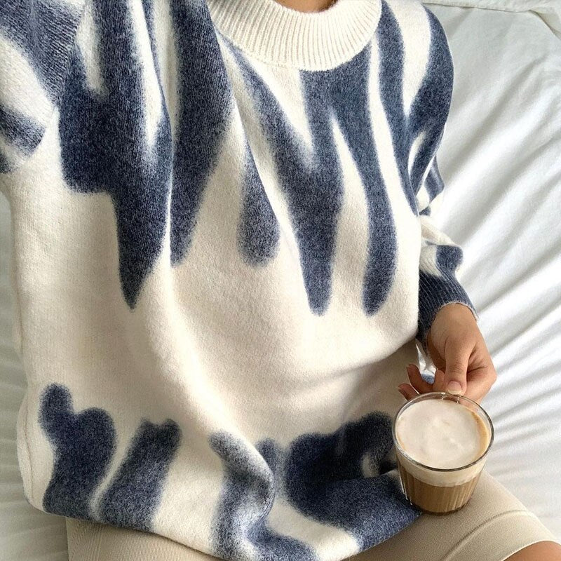 Christmas Gift Aproms Green Stripes Print Oversized Sweaters Women Winter Korean Fashion Long Pullovers Christmas Streetwear Loose Outwear