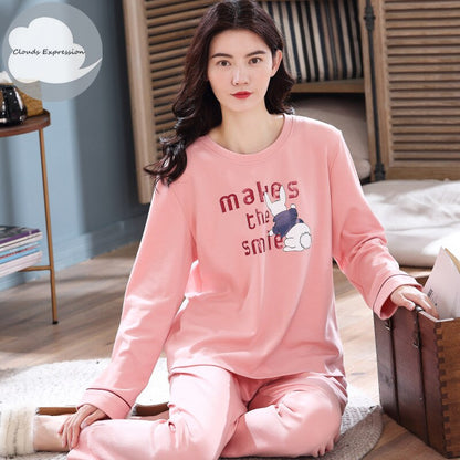 Spring Autumn Women's Sleep Lounge Pajama Long Sleeved Woman Pajama Set Cartoon Pyjamas Cotton Sleepwear M L XL XXL XXXL Fashion