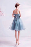 solvbao Blue V-Neck Lace Short Prom Dress, A-Line Evening Party Dress