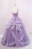 solvbao Purple Tulle Long Prom Dress, A-Line Spaghetti Strap Evening Gown