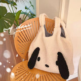 solvbao  New Winter Warm Plush Bag Women Imitation Lamb Hair Cartoon Dog Ears Shoulder Bag For Women Large-capacity Tote Bag Handbag