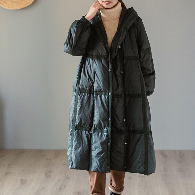 Black Friday Sales  Winter Women Hooded Loose White Duck Down Long Parka Casual Female Single Breasted Warm Down Coat Snow Outwear