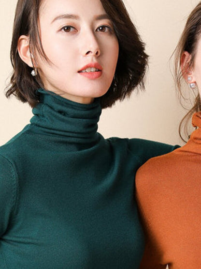 Black Friday Sales Autumn Winter Sweater Ladies Cashmere Collar Pullover Long Sleeve Slim High Neck Solid Color Knit Sweater Inside Street Jumper