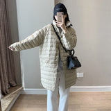 Black Friday Sales Ailegogo Casual Female Ultra Light White Duck Down Long Jacket Autumn Women Lightweight Loose Warm Down Parka Chic Outwear