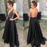 Solvbao Deep V-Neck Sequined Evening Robe Dress Fashion Elegant Backless Black Long Sweep Train For Women Cocktail Prom Dress