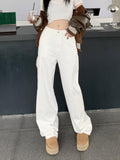 solvbao LANFUBEISI Loose Denim Cargo Pants Mujer Casual High Waist Pocket Mom Jeans Women  Spring Summer White Baggy Woman Jeans