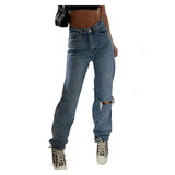 solvbao LANFUBEISI Denim Ripped Jeans For Women Cargo Pants Women Mom Jean High Waist Jeans Fashion Holes Thin Women's Baggy Jeans Long trousers