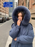 Black Friday Sales  New Fashion Down Jacket Women Medium Length Thickened Fox Hair Collar Slim Knee Hooded Warm Outdoor Coat