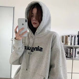 Black Friday Sales Grey Hoodie Women Plus Size Letter Print Sweatshirt Loose Street Lazy Style Casual Autumn And Winter Pullover