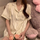 solvbao Summer Leopard Print Silk Ice Silk Pajamas Women's Short-Sleeved Shorts Cardigan Home Service Suit Pyjamas Women Pj Sets