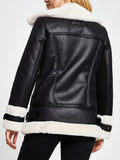 Black Friday Sales Ailegogo Autumn Winter Coat Women Pu Faux Soft Leather Black White Sheepskin Fur Jacket Female Aviator Outwear Casaco Feminino