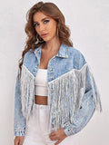 Black Friday Sales New Spring Women Loose Tassel Washed Blue Denim Jacket Streetwear Female Retro Short Coat Ladies Outwear