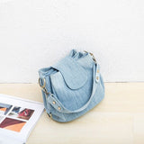 solvbao  Casual Denim Bucket bag for women Shoulder Crossbody Bag Multiple pockets  ladies handbag Luxury design Female big Totes blue