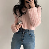 Back To School outfits Y2kpink Sweater Lazy Style Short Chic Gentle Wild Mink V-Neck Short Coat Long-Sleeved Soft Warm Sweater Outer Wear