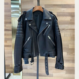 Black Friday Sales Natural Leather Women Lambskin Leather Jacket Long Sleeves 100% Sheepskin Leather Coat