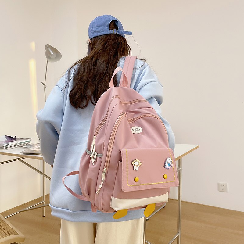 Back to school backpack Nylon Cute Bear Female Student College Bag Badge Girl Doll Kawaii Book Ladies Fashion Bags Trendy