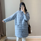 Black Friday Sales Ailegogo Casual Female Ultra Light White Duck Down Long Jacket Autumn Women Lightweight Loose Warm Down Parka Chic Outwear