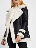 Black Friday Sales Ailegogo Autumn Winter Coat Women Pu Faux Soft Leather Black White Sheepskin Fur Jacket Female Aviator Outwear Casaco Feminino