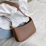 Back To College  Cute Solid Color Small PU Leather Shoulder Bags For Women Hit Simple Handbags And Purses Female Travel Totes