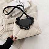 Back To College  Kawaii Tote Bag Hit Winter PU Leather Padded Quilted  Women's Designer Handbag Luxury Brand Chain Shoulder Crossbody Bags