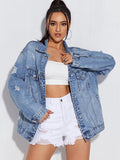 Black Friday Sales New Spring Women High Street Hole Denim Jacket Retro Female Frayed Blue Washed Coat Tops Ladies Outwear