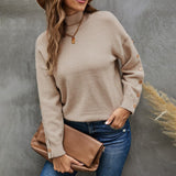 Black Friday Sales Autumn Winter Women's Sweater Pullover Long Sleeve Loose Half Turtleneck Solid Color Casual Knit Sweater Bottoming Street Jumper