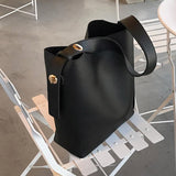 solvbao Women Fashion Bucket Bag Women's Simple Style PU Leather Shoulder Bag Handbags Female Casual Black/brown Color Bags Large Totes