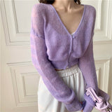 Back To School outfits Y2KV-Neck Soft Sweater Cardigan Jacket Thin Female  New Spring And Autumn Cashmere Mohair Short Slim Long Sleeve Jacket