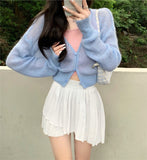 Back To School outfits Y2KV-Neck Soft Sweater Cardigan Jacket Thin Female  New Spring And Autumn Cashmere Mohair Short Slim Long Sleeve Jacket