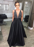 Solvbao Deep V-Neck Sequined Evening Robe Dress Fashion Elegant Backless Black Long Sweep Train For Women Cocktail Prom Dress