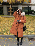 Black Friday Sales  New Fashion Down Jacket Women Medium Length Thickened Fox Hair Collar Slim Knee Hooded Warm Outdoor Coat