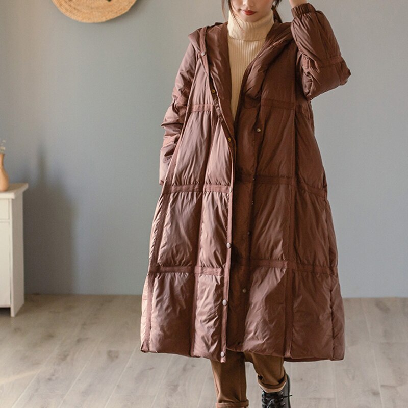 Black Friday Sales  Winter Women Hooded Loose White Duck Down Long Parka Casual Female Single Breasted Warm Down Coat Snow Outwear