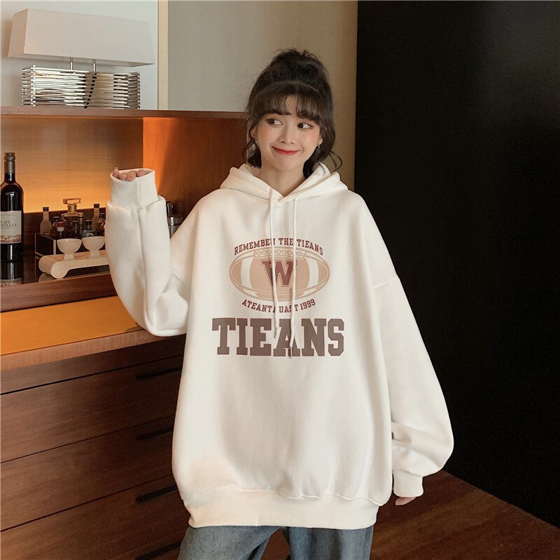 Black Friday Sales Women's Hooded Sweater Retro Trend Loose Lazy Letter Print Y2K Autumn And Winter All-Match Top Plus Fleece Pullover