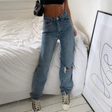 solvbao LANFUBEISI Denim Ripped Jeans For Women Cargo Pants Women Mom Jean High Waist Jeans Fashion Holes Thin Women's Baggy Jeans Long trousers