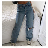 solvbao LANFUBEISI Denim Ripped Jeans For Women Cargo Pants Women Mom Jean High Waist Jeans Fashion Holes Thin Women's Baggy Jeans Long trousers