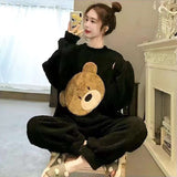 solvbao Winter Warm Flannel Women Pyjamas Sets Thick Coral Velvet Long Sleeve Cartoon Sleepwear Thin Flannel Pajamas Set Sleep Wear