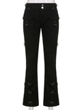 solvbao LANFUBEISI Emo Dark Cyber Y2k Pants Hippie Cargo Bodycon Gothic Punk Alt Baggy Jeans Rivets Black Women Goth Hip Hop Kpop Academia Pants